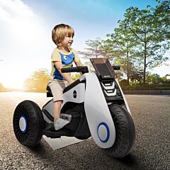 Children's Electric Motorcycle 3 Wheels Double Drive With Music Playback Function Xh - White