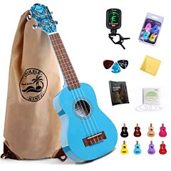 Soprano Ukulele 21 Inch Mahogany Mini Kids Guitar Hawaiian Ukelele Instrument Kit Ukalalee For Beginner Adults Kids Starter(light Blue) - Blue