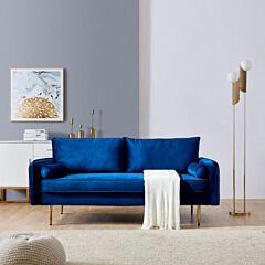 Velvet Fabric Sofa With Pocket-71"blue - Blue