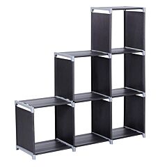 Multifunctional Assembled 3 Tiers 6 Compartments Storage Shelf Black - Black