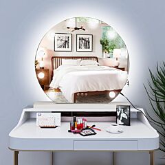 Round Hollywood Desktop Mirror, Makeup Mirror With Frame With12 Bulbs-white Square Base For Bathroom Or Powder Room Xh - Silver
