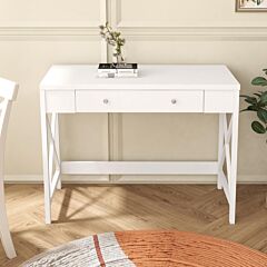 Modern Home Office Desk Study Table Writing Desk With 1 Storage Drawer,makeup Vanity Dressing Table X Design Accent-white - White