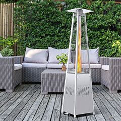 42000 Btu Stainless Steel Material Pyramid Glass Tube Flame Outdoor Heater With Long Strips Of Flame With Aluminum Top Reflector Shield Heating Up To 115 Square Feet - Silver