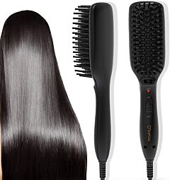 Hair Straightener Brush, 2 Mins Instant Hair Styler Electric Hot Comb Hair Straightening Irons Brush For Women Home Travel  Yj - Black