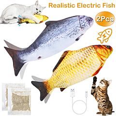 2pcs Electric Moving Fish Cat Toy Realistic Wagging Fish Catnip Kicker Toy - Multi-color