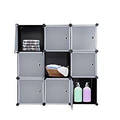 9-cube Diy Plastic Closet Cabinet, Modular Book Shelf Organizer Units, Storage Shelving With Doors Rt - Black/white