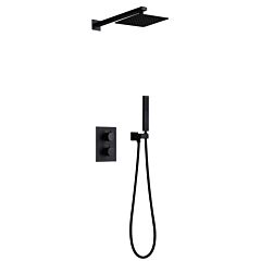 Rbrohant Thermostatic Shower System With Rough-in Valve, Matte Black Wall Mounted Shower Head System With Flexible Shower Hose - Matt Black