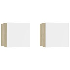 Bedside Cabinets 2 Pcs White & Sonoma Oak 12"x11.8"x11.8" Chipboard - White