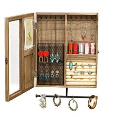 Wooden Jewelry Box With High-grade Wall Barn Door Decoration, Jewelry Seat For Necklaces, Earrings, Bracelets, Rings And Other Accessories - Brown Rt - Brown