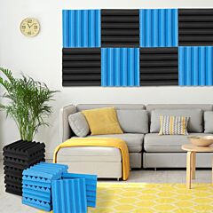 Free Shipping 24pcs 12"x12"x2" Acoustic Foam Panel Wedge Studio Soundproofing Wall Padding Black And Blue  Yj - Black And Blue