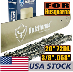 Holzfforma® 20 Inch Guide Bar & Saw Chain Combo 3/8 .058 72dl Compatible With Husqvarna Chainsaw 61 66 266 268 272 281 288 365 372 385 390 394 395 480 562 570 575 - 20inch