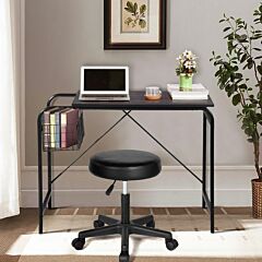 31.5" Computer Desk/ Home Office Desk With Wire Storage Basket - Walnut & Black - Walnut & Black