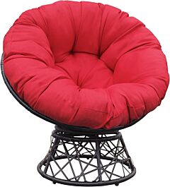 Papasan Chair, 360-degree Swivel Outdoor Papasan Chair With Aqua Blue Cushion And Durable Frame, Comfy Circle Lounge Moon Chair - Red