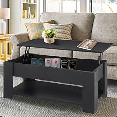 Wooden Lift Top Coffee Table, All Painted, W/hidden Storage Compartment & Lower 3 Cube Open Shelves For Living Room/reception Room/office, Black - Black