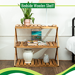 Acacia 3 Tiers Wooden Plants Stand Foldable Shoe Rack Multipurpose Shelf Perfect Idea For Living Room, Bedroom, Hallway, Bathroom Natural Color. - Natural