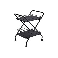 2-tier Rolling Utility Cart With Wheels, Metal Bar Service Cart With Wine Rack, Lockable Wheel, Multi-functional Storage Rack For Bar Office And Kitchen - Black