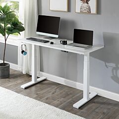 Home Office Height Adjustable Electric Standing Desk, Modern Design 59 X23.6 Inches Computer Table For Healthy Working,white - White