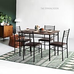 5 Piece Dining Set Wood Metal Table And 4 Chairs Kitchen Breakfast Furniture - Walnut And Black
