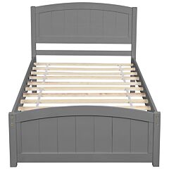 Wood Platform Bed With Headboard,footboard And Wood Slat Support, Gray - As Picture