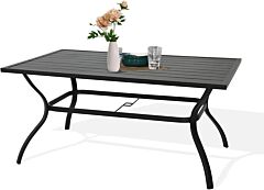 Outdoor Metal Slat Dining Table Patio Rectangle Bistro Table Outdoor Furniture Garden Table With Umbrella Hole - Black