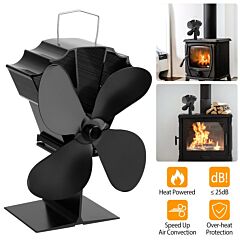 Heat Powered Stove Fan Aluminum Silent Eco Fan For Wood Log Burner Fireplace Warm Air Fan For Winter - Black