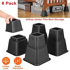 8pcs Furniture Risers 500kg 1100lbs Capacity Bed Lifters Adjustable Couch Table Chair Risers - Black
