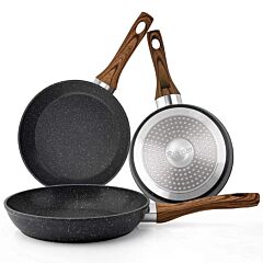Frying Pan Set 3-piece Nonstick Saucepan Woks Cookware Set,heat-resistant Ergonomic Wood Effect Bakelite Handle Design,pfoa Free.(7/8/9.5 Inch) - Black