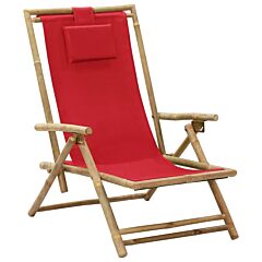 Reclining Relaxing Chair Red Bamboo And Fabric - Red
