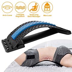 Back Massage Stretching Device Multi-level Lumbar Spinal Support Stretcher Herniated Disc Upper Lower Back Pain Relief - Black & Blue
