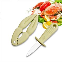 Oyster Knife 2 In 1 Knife And Clamp Set - Sharp-edged Lobster Crab Clamp Shell Pliers Seafood Opener Kit Kitchen Tool - Green