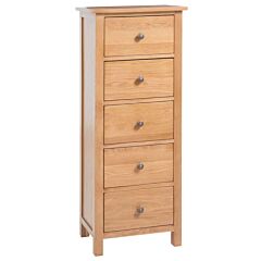 Tall Chest Of Drawers 17.7"x12.5"x43.3" Solid Oak Wood - Brown