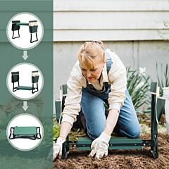 Outdoor 2-in-1 Garden Stool And Kneeler, Garden Bench With Tool Bags, Kneeling Pad, Gift For Parent, Portable, Green - Green
