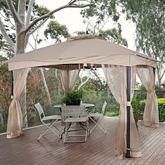 10x12 Outdoor Gazebo For Patios Canopy With Mosquito Netting For Lawn Garden Backyard - Khaki