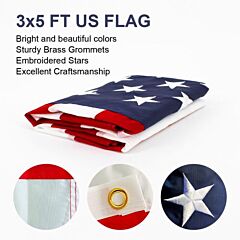 3x5 Ft 210d Polyester American Flag, Embroidered Stars, Sewn Stripes, Brass Grommets Us Flag Outdoor Usa Flags - 3x5ft