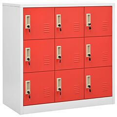 Locker Cabinet Light Gray And Red 35.4"x17.7"x36.4" Steel - Grey