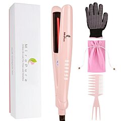Ceramic Hair Straightener- Pro Infrared Flat Iron 1' With Ceramic Plates For Natural Healthy Silky Hair, Digital Straightening Irons Dual Voltage Auto Shut With Free Heat Resistant Glove And Comb - Pink