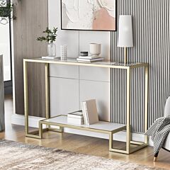Modern, Minimalist Design Living Room Side Table, Metal With Stained White Tempered Glass, 2-tier Side Table For Entrance, Gold - Gold
