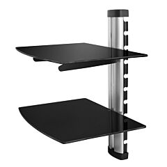 2 Tier Dual Glass Shelf Wall Mount For Dvd Players/cable Boxes/ Tv Accessories - Silver