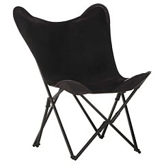Foldable Butterfly Chair Black Real Leather - Black
