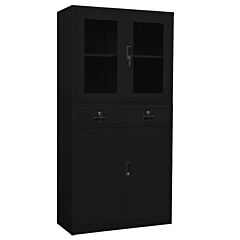 Office Cabinet Black 35.4"x15.7"x70.9" Steel And Tempered Glass - Black