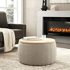 Round Storage Ottoman, 2 In 1 Function, Work As End Table And Ottoman, Grey - As Picture