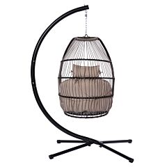 Patio Wicker Folding Hanging Chair,rattan Swing Hammock Egg Chair With X Type Base And C Type Bracket , With Cushion And Pillow,for Patio,bedroom Balcony,indoor,outdoor - Khaki