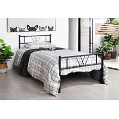 Metal Bed Frame Twin Size With Headboard And Footboard Single Platform Mattress Base,metal Tube(twinsize, Black) No Box Spring Needed - Black