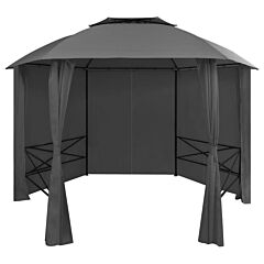 Garden Marquee Pavilion Tent With Curtains Hexagonal 11.8'x8.7' - Grey