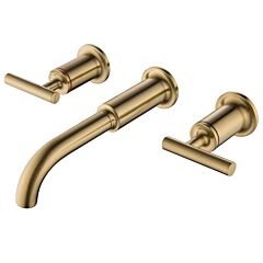 Rbrohant Wall Mounted Bathroom Faucet, Modern Faucet In Brushed Gold Finished, Two Handles Basin Faucet - Brushed Gold