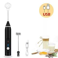 Milk Frother Electric Egg Beater Usb Charging Mixer For Coffee Drink Portable - Black
