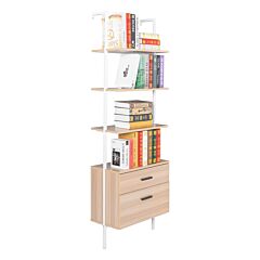 Industrial Bookshelf With Wood Drawers And Matte Steel Frame  Yj - Picture