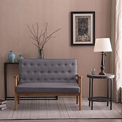 Retro Modern Wood Double Sofa Chair Leisure Chair Light Gray Fabric--ys - Light Gray