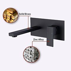 Wall Mount Faucet For Bathroom Sink Or Bathtub, Single Handle 2 Holes Brass Rough-in Valve Included - Matte Black