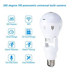 360° Panoramic Hidden Wifi Ip Camera Light Bulb Home Security Lamp Cam Hd 1080p - White